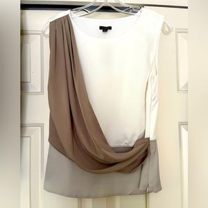 Peplum Blouse, Ann Taylor, size 2, polyester, cream & beige & brown, new w/ tags